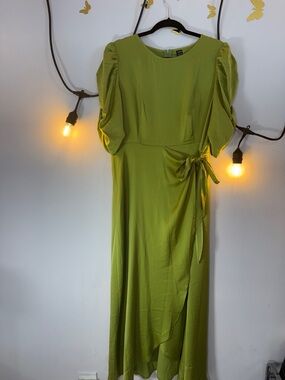 SHEIN Lime Green Puff-Sleeve Wrap Maxi Dress